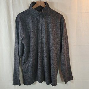 Michael Brandon Black Grey Heather Stripe 1/3 Zip Long Sleeve Shirt